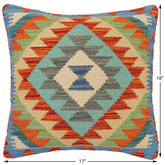 handmade Traditional Pillow Rust Blue Hand-Woven SQUARE 100% WOOL  Hand woven turkish pillow  2 x 2